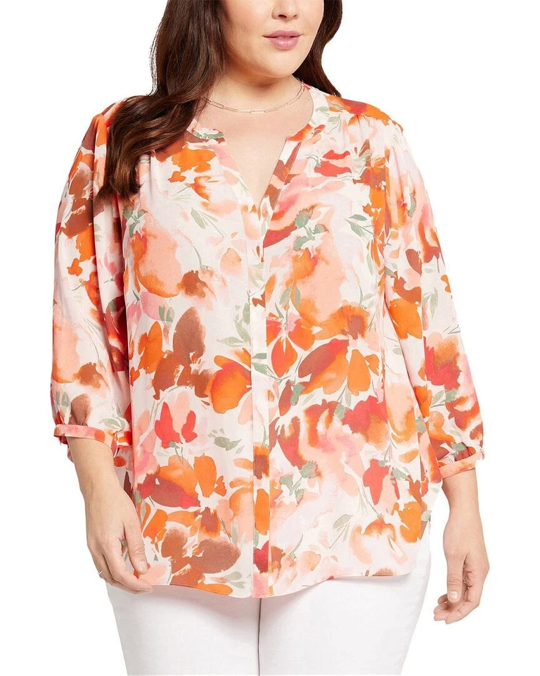 NYDJ womens Plus Pintuck Blouse Size 1X Orange