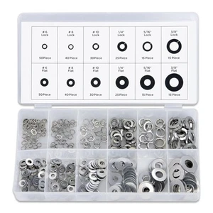 50400A Stainless Steel Lock and Flat Washer Assortment | 350 Piece Set | 12 D... - Picture 1 of 9