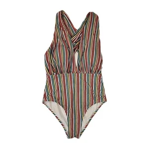 ALLIHOP Anthropologie Zinnia Striped Plunge One-Piece Swimsuit Size S Crossback - Picture 1 of 10
