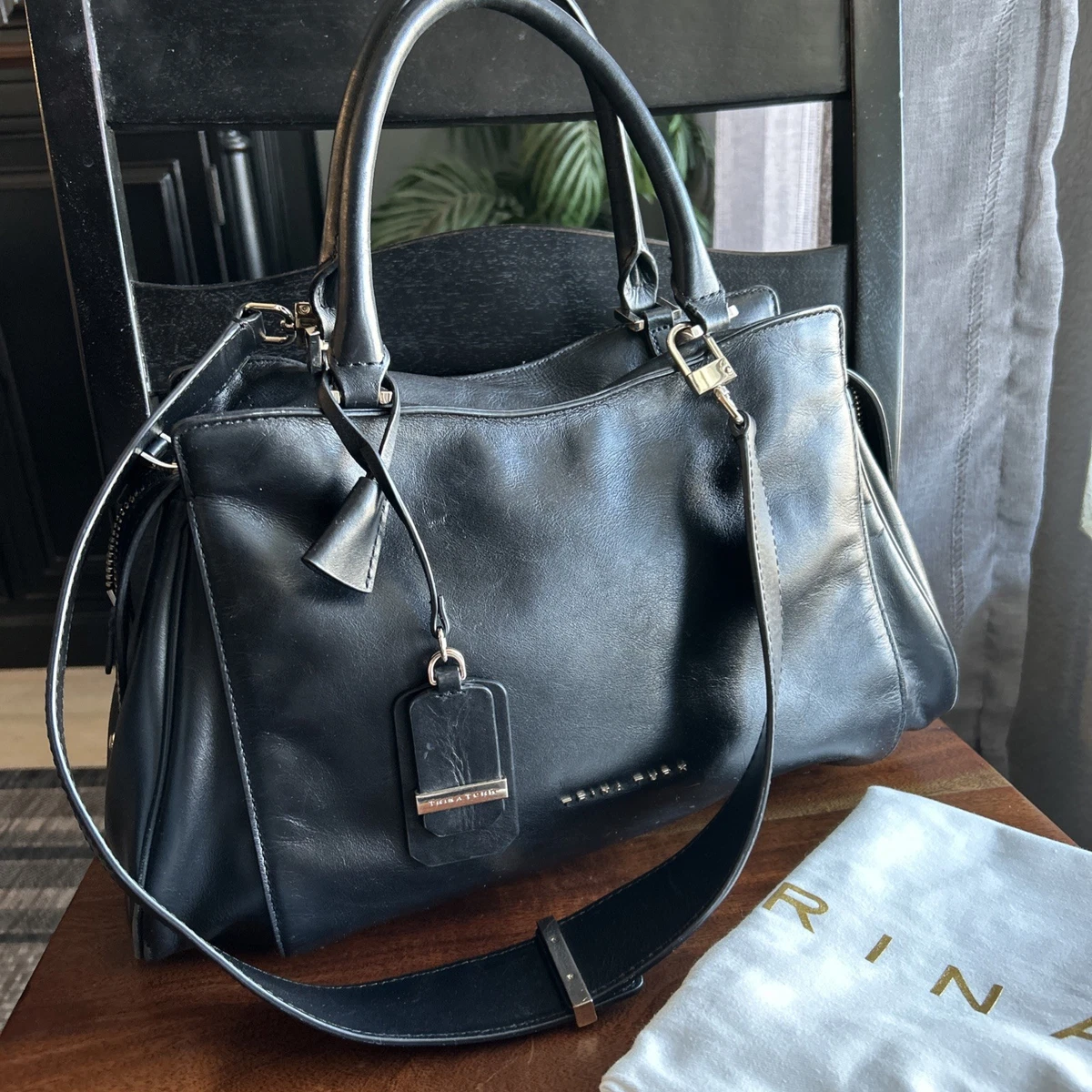 Women's Leather Flap Crossbody Bag - Top Handle Satchel Shoulder Purse Tote, Black