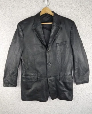 Jaqueta masculina J. Ferrar 100% couro genuíno tamanho médio preta 3 botões  - Imagem 1 de 4