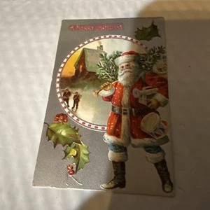 Silver Postcard Santa Christmas- see two images Drum, Trumpet, Instruments - Picture 1 of 2