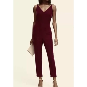 Banana Republic Burgundy Velvet Jumpsuit V Neck Sleeveless Pockets Sz 12 Holiday - Picture 1 of 6