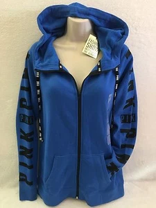 Victoria's Secret PINK PERFEKTER FLEECE-HOODIE MIT DURCHGEHENDEM REISSVERSCHLUSS MODENSCHAU BLAU SM - Bild 1 von 2