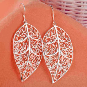 Fashion Hook Earrings Womens Filigree Leaf Long Drop Dangle - Picture 1 of 4