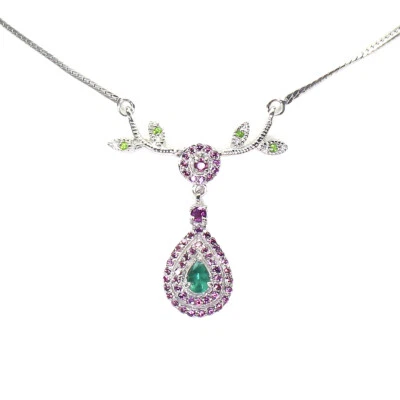 Sommer 925 Silber Halskette Birne Smaragd 6x4mm Rhodolith Edelstein 45.7cm - Bild 1 von 4