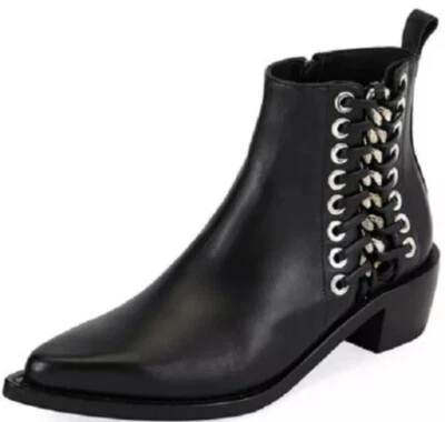 ALEXANDER MCQUEEN Chelsea Boots Black Leather EU 41 US Silver Chain Ankle Punk - Image 1 of 4