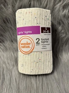 Wonder Nation Footed Tights Girls Size Small 2 Pack White Blue Dress Bottoms - Picture 1 of 4