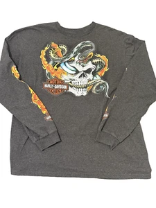 Camisa Harley Davidson L/S Gris Para Hombre XL Calavera HD Llamas - Imagen 1 de 9