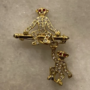Rhinestone Circus Monkeys Pin Brooch Swinging on Trapeze ASIS!! Missing A Stone - Picture 1 of 13