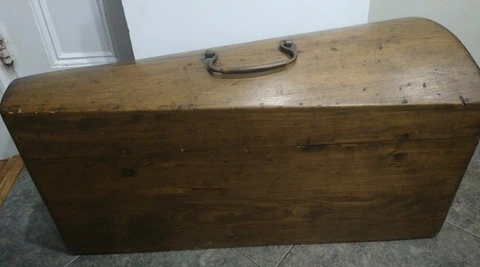 Vintage Handmade Large Wooden Triangular Chest Trunk Intrument or Tool Storage Cover