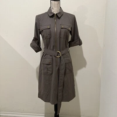 SHARAGANO Stretch Dress Women Size 8P Petite, Roll Tab Sleeves, Pockets, Belted - Image 1 of 4