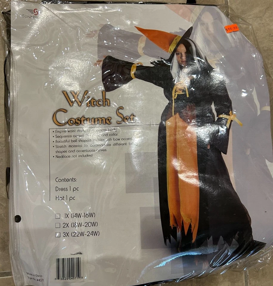 Vestido de bruja y sombrero disfraz NUEVO embalaje al por menor negro naranja para mujer talla grande Foto 1 de 2