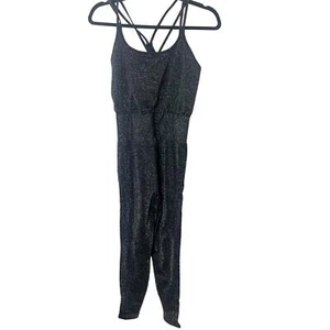 Fabletics X Khloe Kardashian Seemless Lurex Jumpsuit Black Sparkle sz LG - Picture 1 of 11