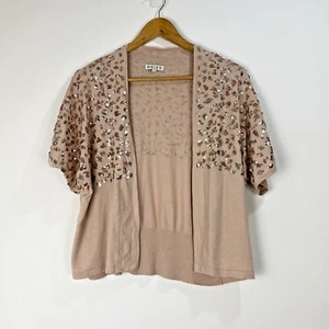 Reiss Strickjacke Damen Größe Small beige Strick Pailletten Kurzarm vorne offen Achselzucken - Bild 1 von 7