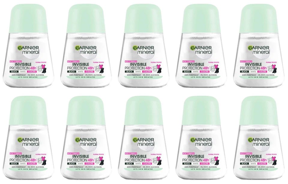 10 x Garnier Invisible Protection 48h Anti Marks Stains Roll On Deodorant