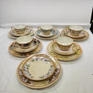 Limoges France Hand Painted Berry & Floral Tea Cups, Saucer& Plates. 17 Pieces - Picture 1 of 24