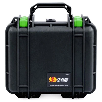 Black & Lime Green Pelican 1300 case with foam. - Image 1 of 4
