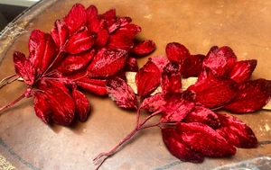 vintage millinery 1940s velvet leaves hand wrapped 1 spray scarlet Japan - Picture 1 of 4
