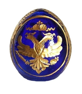 Copie œuf Fabergé bleu en verre petit taille - Avec un aigle - Picture 1 of 3