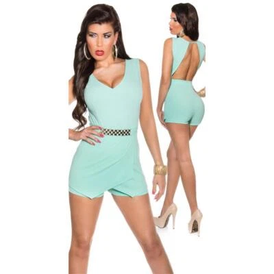Sexy ärmelloser Skort Overall Playsuit rückenfrei Mintgrün #OV225 - Bild 1 von 4