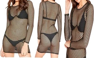 Damen Langarm Netz Tunika Minikleid Rundhals Spitze Freizeit Bodycon Kleid - Bild 1 von 4