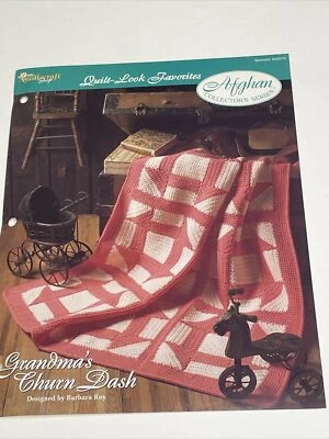 Grandma's Churn Dash Afghan Quilt Look Crochet Pattern Card Needlecraft Shop - Image 1 of 4