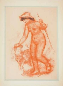Pierre-Auguste RENOIR : Jeune bergère, Lithographie et pochoir signée - Picture 1 of 5