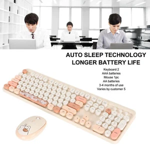 (Beige)Adorable 1600 Retro Wireless Keyboard Mouse Combo Stylish Round Desktop - Picture 1 of 24
