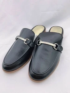 NIB Nine West Womens Shoes Black Johnnie Leather Mules  - Picture 1 of 6