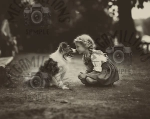 Vintage Foto eines jungen Mädchens mit Hund Border Collie Welpe - Southern 116 - Bild 1 von 2