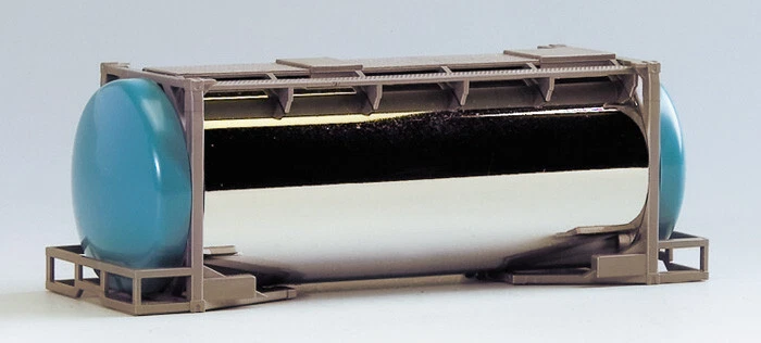 HO 1:87 AWM 490076 -20ft. van Hool Chrome Tank Container - Silver frame, turquoi - Image 1 of 1