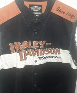 HARLEY DAVIDSON SLEEVELESS CANVAS SNAP BUTTON JEAN VEST SHIRT SZ MED - Picture 1 of 5