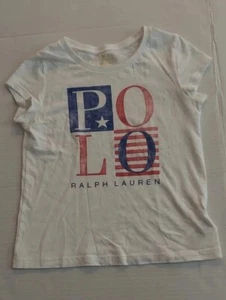 Polo Ralph Lauren USA Flag polo White Cotton Tee Shirt For Girls Size 7 USED!!! - Picture 1 of 2
