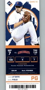Cincinnati Reds vs New York Mets 9/7/2017 Full Ticket - Steven Matz - Picture 1 of 1