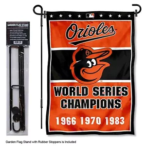 Baltimore Orioles 3 Time Champions Garden Flag and Pole Yard Stand - Picture 1 of 3