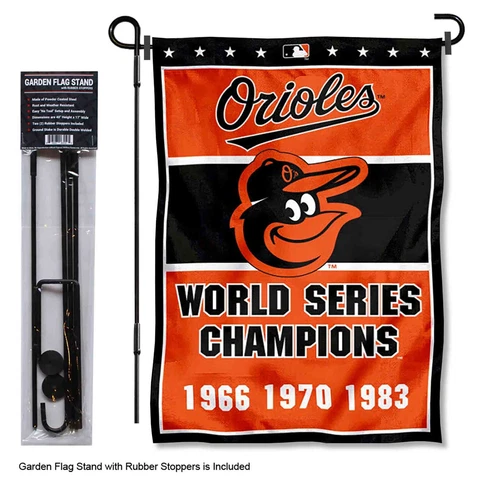 Baltimore Orioles 3 Time Champions Garden Flag and Pole Yard Stand Cover