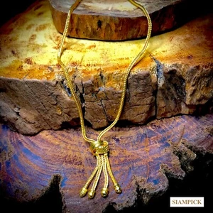 Tassel Charm Snake Chain Necklace 22K 23K 24K Thai Baht Gold Jewelry Wedding - Picture 1 of 3