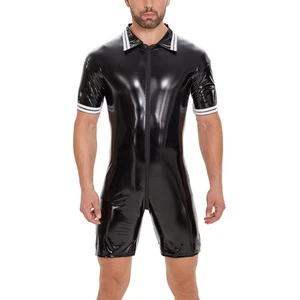Large Men's Pvc Bright Leather Jumpsuit Sexy Zipper Open File Jumpsuit Leather P - Picture 1 of 4