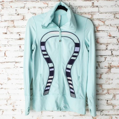 Chaqueta Lululemon Instride Talla 6 Azul Claro Rayas Logo Omega Largo Foto 1 de 4