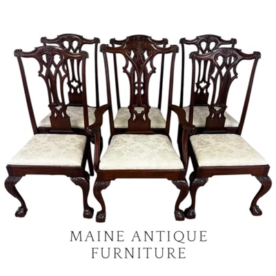 Antique Set of 6 Mahogany Chippendale Dining Chairs, 1920s #22480 - Image 1 of 4