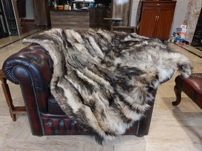 Genuine Real Arctic Jackal coyote Fur Blanket size throw 51" x 41" Rug - 6648 - Image 1 of 4