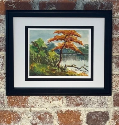 Pintura Acuarela Original Firmada • Arte Paisajístico Vintage • Decoración del Hogar enmarcada Foto 1 de 4