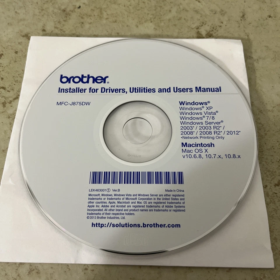 Brother MFC-J875DW Printer Installer For Drivers & Utilities Disk CD - Image 1 of 3