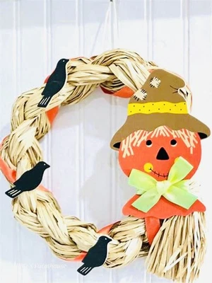 Vintage Avon AUTUMN ACCENTS HARVEST WREATH Halloween Scarecrow & Crows NOS w/Box - Image 1 of 2