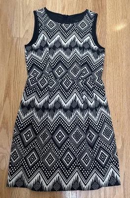 Vestido Vaina J Crew 4 Sin Mangas Negro Marfil Tribal Geométrico Algodón Bolsillos Foto 1 de 4