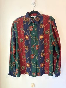 Vintage 90s Talbots 100% Pure Silk Barock Chain All Over Print Shirt Size 12 - Bild 1 von 5