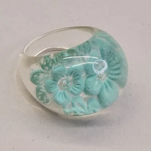 Vintage klarer Plexiglas Blume Ring umgekehrt geschnitzt blau gewölbt 8 - Bild 1 von 9