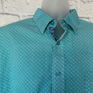 F/X Fusion Mens XLT Short Sleeve Button Up Shirt Aqua Geometric Pattern - Picture 1 of 6
