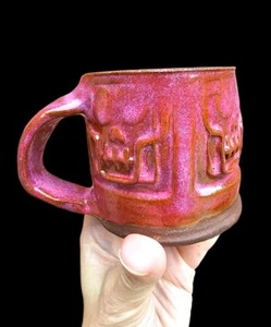 Pink Skull Handmade Ceramic Mug Studio Pottery Art Lin Kensington 8 Oz Coffee - Picture 1 of 6